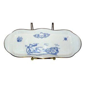 Vintage English MCM Bermuda Map Porcelain Trinket Tray With Gold Trim